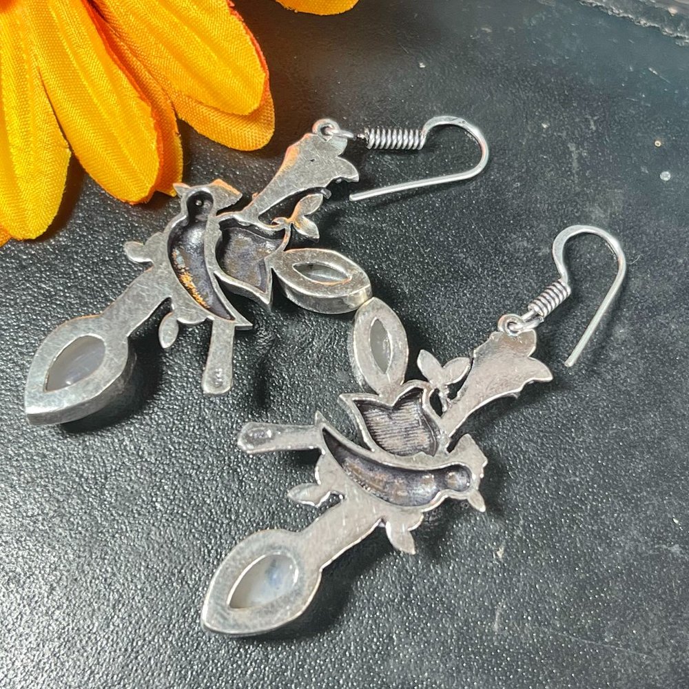 Rainbow Moonstone Earrings Long Handmade Gemstone Crystal 925 Silver Bohemian - Picture 6 of 9